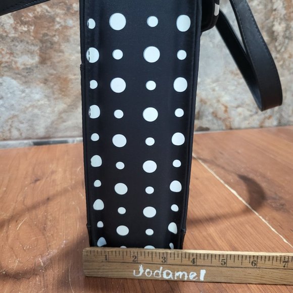 Black and White Polka Dot Padded Computer Tote Bag Cellphone Pocket - Picture 8 of 14